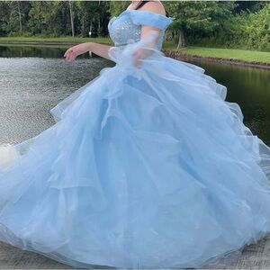 Elegant Blue Off-Shoulder Gown